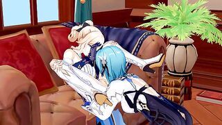Genshin Impact : Eula eats out Jean in her office [ Yuri Pussy Eating Animation Hentai ]