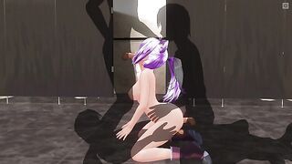 3D HENTAI Triple penetration in the schoolgirl in the toilet