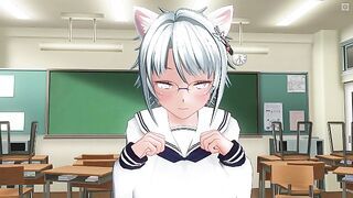 3D HENTAI YURI Neko schoolgirls lick pussies after school