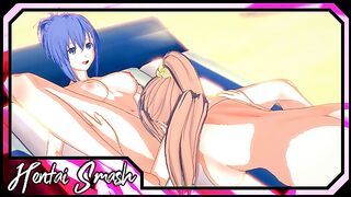 Kaede Sakura and Natsuru Senou have lesbian sex on the beach - Kampfer Hentai