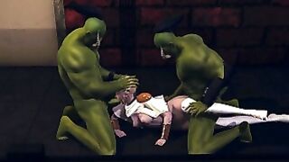 Orcs Fucked Light Elf In Pussy And Mouth