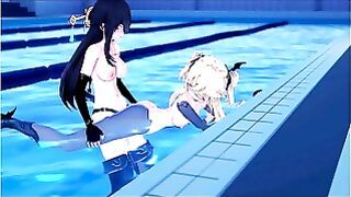 Genshin Impact – Beidou Fucks Fischl At The Pool With A Strapon.