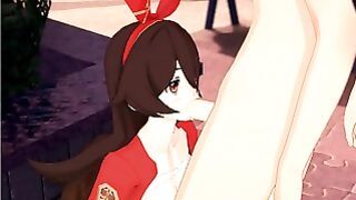 Genshin Impact – Amber Gives A Blowjob, Cumshot To The Face.