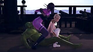 Orc Brought A Dark And Light Elf To Orgasm