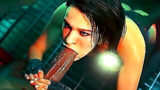 Jill Valentine Blows A Nice Hard Cock Until She Receives A Throatpie While Getting Ass Fucked