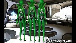 3D Alien Babe Sucking And Tugging Two Cocks