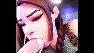 Lara croft do a nice deepthroat to huge cock