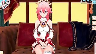 3D/Anime/Hentai, Genshin Impact: Yae Miko Rides On Diluc’s Big Cock Moaning And Shaking !!