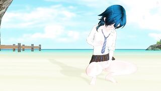 3D HENTAI Schoolgirl on the beach after school