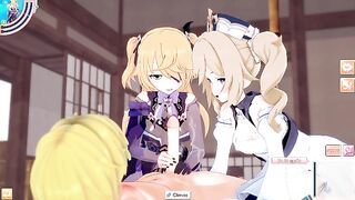 ANIME/HENTAI Genshin Impact Fischl & Barbara Threesome with blonde guy