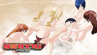 Hentai Pros - Blue Haired Babe Lies On The Warm Sand & Gets Fucked As Her Big Boobs Bounce