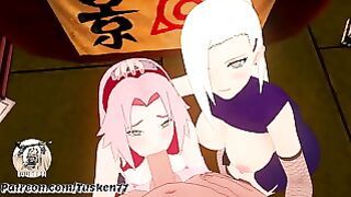 Naruto 3D Hentai: Kunoichi Sluts Ino & Sakura Thanking Their Hero Naruto
