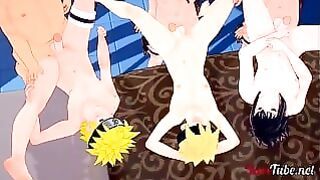 Boruto Naruto Yaoi – Orgy With Boruto, Sasuke, Kiba, Jiraya & Naruto Uzumaki Fucking Together With Creampie