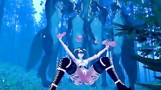 Little Red Riding Hood And Four Furry Wolves In The Forest