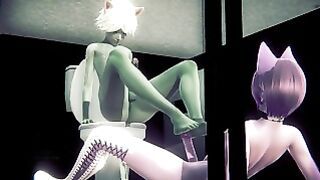 Furry Yaoi Grey Cat Boy And Pink Cat Boy Sex In Public Toilet