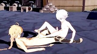 Genshin Impact Yaoi – Aether And Kazuha Footjob And Bareback With Creampie