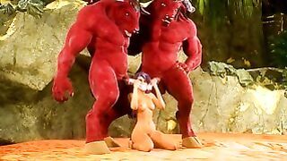 Two Furry Demon Fuck Latin Girl Hardcore Double Anal