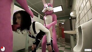 Silicon Lust Double Furry Anal In School Toilet