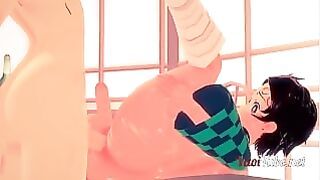 Kimetsu No Yaiba Yaoi Hentai 3D – Tanjiro Is Fucked By Inosuke On The Table