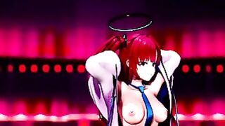 Blue Archive Hayase Yuuka Half Nude No Bra Dance Queencard Hentai MMD 3D Red Hair Color Edit Smixix