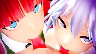 MMD R-18 Sex 2 Chicas Pelo Escarlata Y Una Doncella De Cabello Plateado