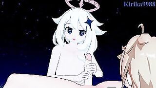 Paimon and Lumine and Aether intense sex. - Genshin Impact Hentai