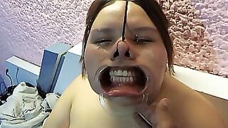 With the cock in the face and the cum in the eyes