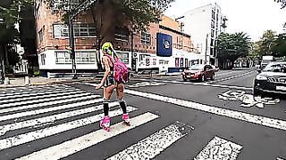 Big ass learning to ride roller skates showing off her big ass