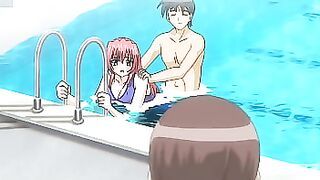 Hentai - Step Sister and Step Brother Almost Caught Fucking in the Pool