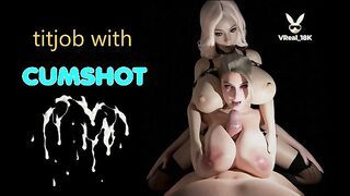 Titfuck with two stunning huge breasts and facial cumshot