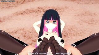 Stocking Anarchy Gives You a Footjob At The Beach! Panty and Stocking With Garterbelt Feet POV