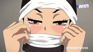 Tanjiro wakes up from a coma to fuck his nurse who surprises him with her big tits and a delicious b
