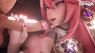 Yae Miko Sucking Cock Like a Porn Star Kissing the tip Genshin Impact BJ Sex Hentai Tongue Licking