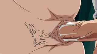 Girl Masturbates and Swallows Neighbor's Cock with Her Hairy Pussy