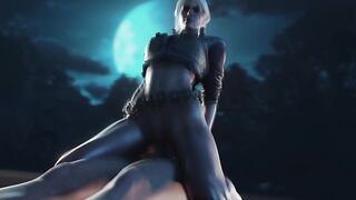 Ciri in cowgirl pose riding Big Dick . The Witcher