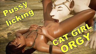 Furry Lesbian ORGY with Cat Girls and Harem Girls - scene from Tribute to the Fertility King - Seaso