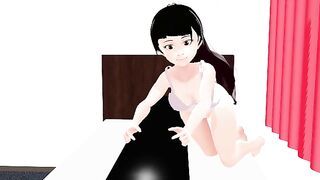 Cocoa Anime girl massages a hard, thick stick.