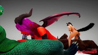 Fantasy friends play with monster cocks and get fucked very hard