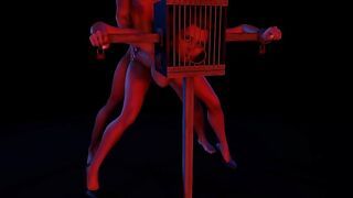 BDSM Bondage Sex Standing Fuck with a Head Cage