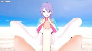 Mizore Shirayuki from Rosario + Vampire Gives You A Footjob At The Beach Hentai POV