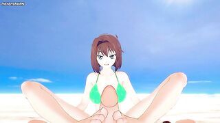 Anzu from Yu-Gi-Oh! Gives You A Footjob At The Beach Hentai POV