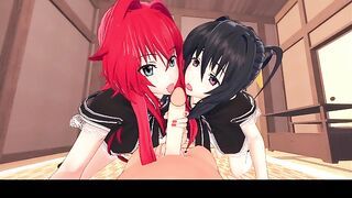 3D/Anime/Hentai, Highschool DxD: Adult Rias & Akeno Share A Big Cock In Uniform!