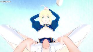 POV Hentai Footjob from Saber from Fate/Grand Order