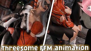 Threesome between Spidergirl Catwoman and a shameful futanari (IckySticky animation) - Jazziuu