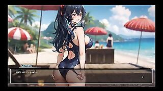 Bluring the walls [ ROMANCE Hentai Game ] Ep.7 EXHIB COUPLE at the BEACH !