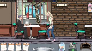 The waitress was offered a drink by a customer and she accepted