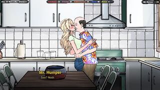 cute student girl kissing apartment owner in kitchen