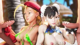 Chun Li and Cammy get fucked on the beach
