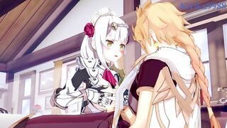 Noelle and Aether have intense sex in the bedroom. - Genshin Impact Hentai