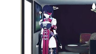 The sexy Beidou and Chongyun fuck hard in the dining room Genshin Impact Anime Hentai Uncensored